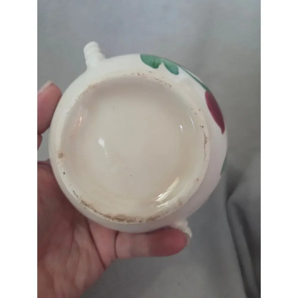 Vtg Blue Ridge Pottery Sugar Bowl Hand Painted Red Flower Cottage Core